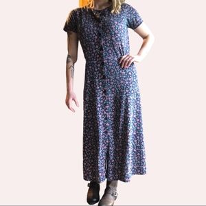 Vintage bohemian flower print maxi dress size S